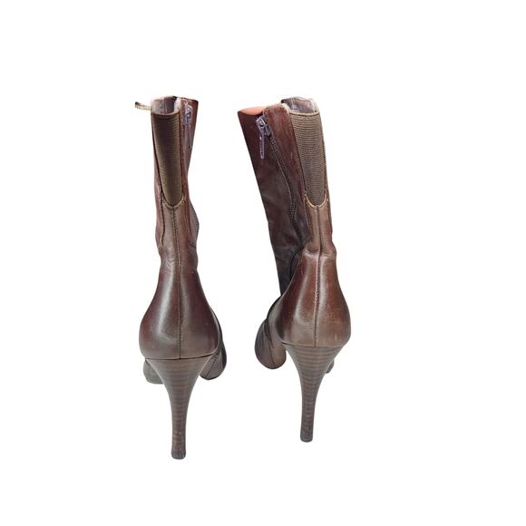 Nine West Gooro Brown Leather Mid Calf Boots Heel Pointed Toe 7M - Picture 4 of 6